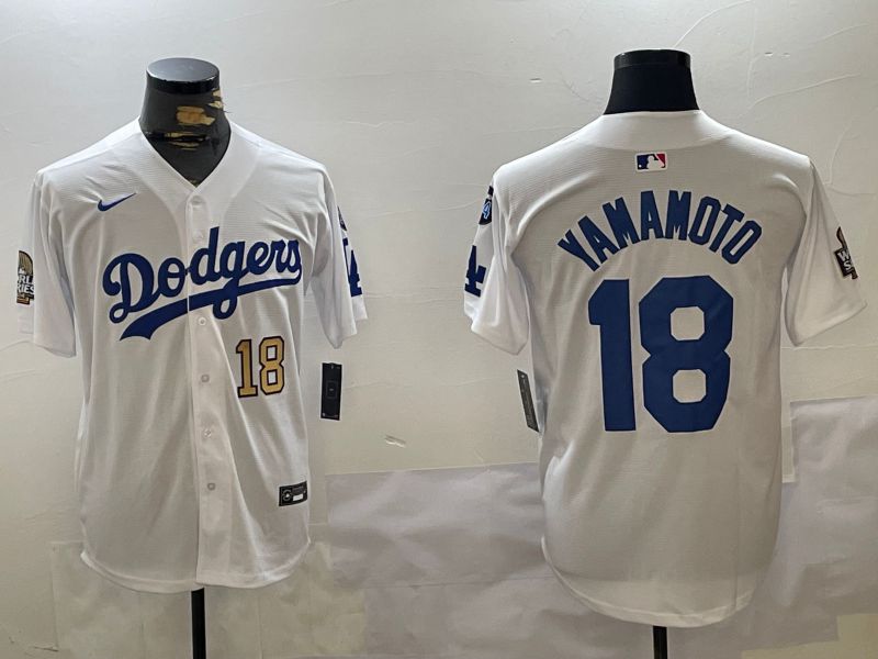 Men Los Angeles Dodgers #18 Yamamoto White Game 2024 Nike MLB Jersey style 11202->los angeles dodgers->MLB Jersey